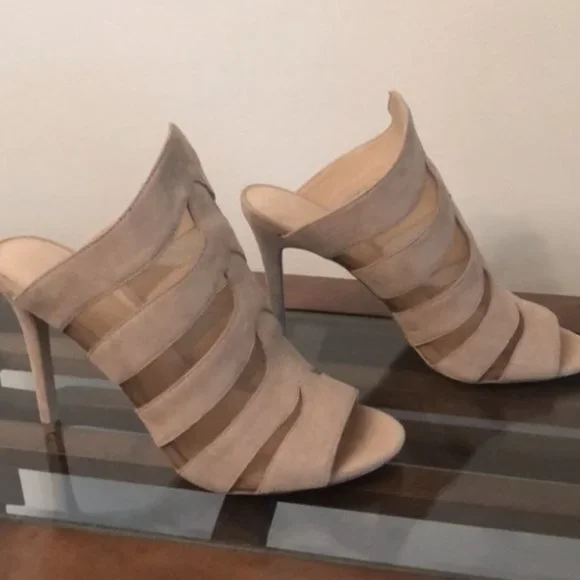 New Daya by Zendaya Nude Beige Open Tote Norwell Mule Heels Sandals Shoe - Picture 3 of 8